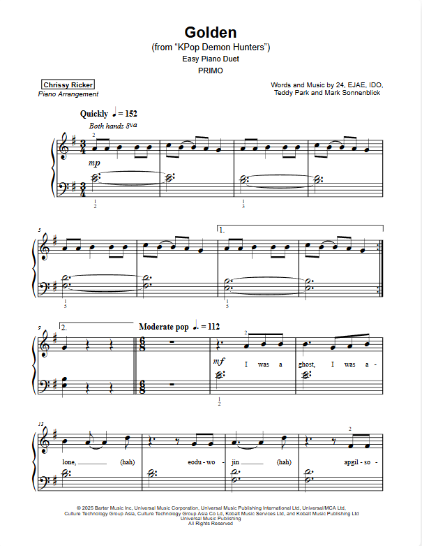 Easy Movie Duets Sample Page