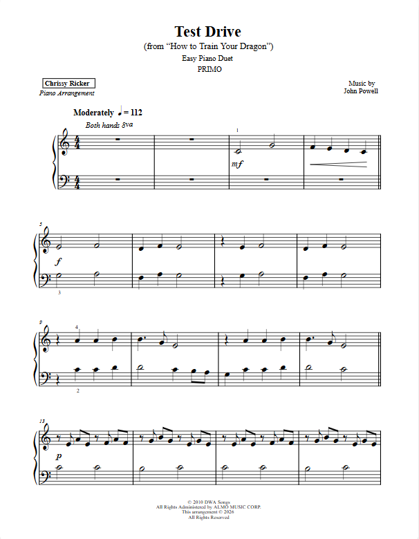 Easy Movie Duets Sample Page