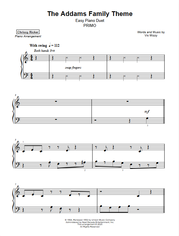 Easy Movie Duets Sample Page