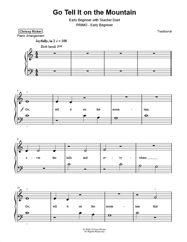 Primer Christmas Carols: 9 Solos with Teacher Duets Sample Page