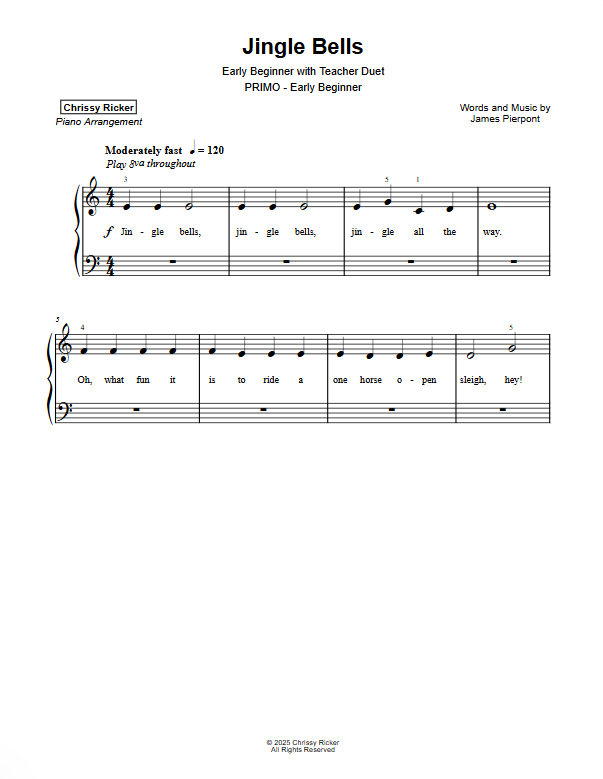 Primer Christmas Carols: 9 Solos with Teacher Duets Sample Page