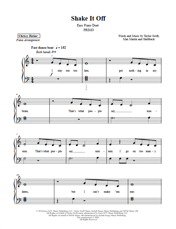 Easy Pop Duets Sample Page