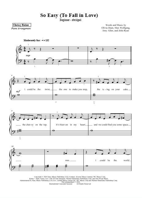 So Easy (To Fall in Love) Sample Page