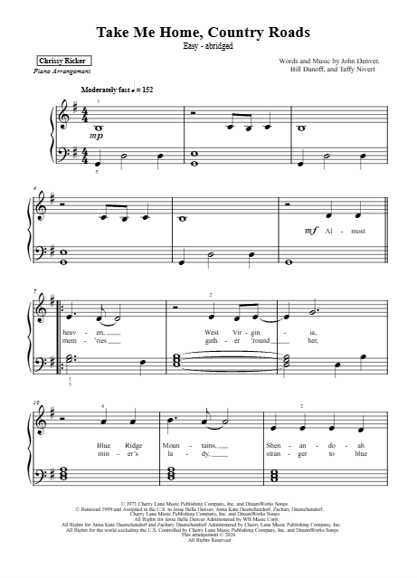 Take Me Home, Country Roads Sample Page