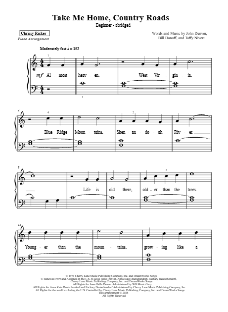 Take Me Home, Country Roads Sample Page