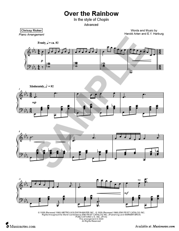 Over the Rainbow (in the style of Chopin) Sample Page