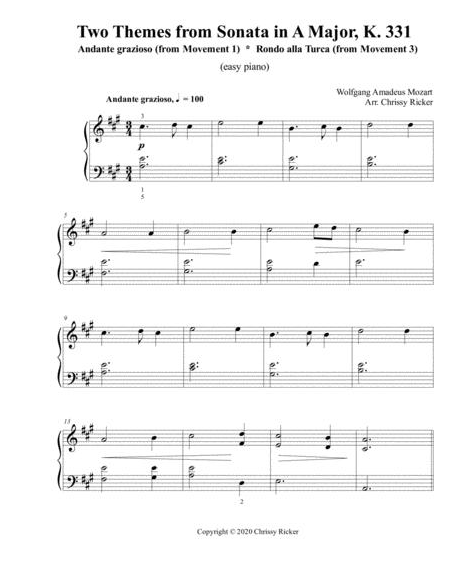 Two Themes from Sonata in A Major, K. 331 Sample Page