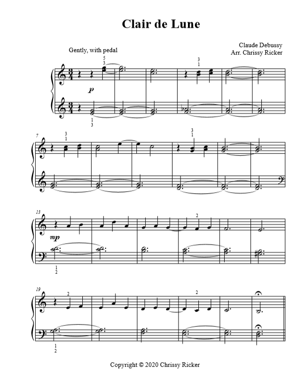 Clair de Lune (with practice tips) Sample Page