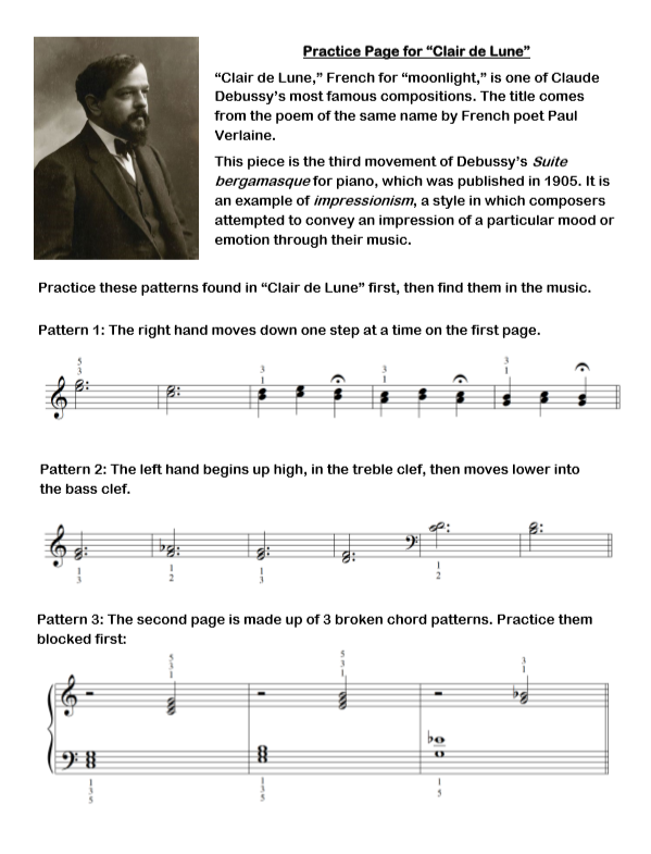 Clair de Lune (with practice tips) Sample Page