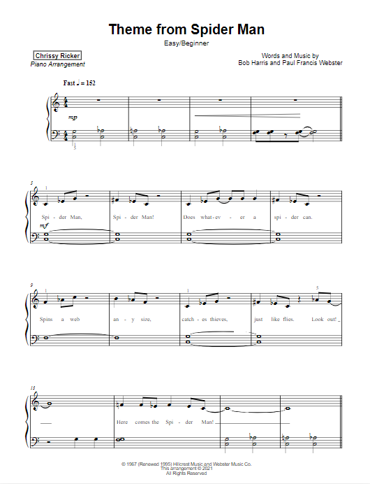 Theme from Spider Man Sample Page