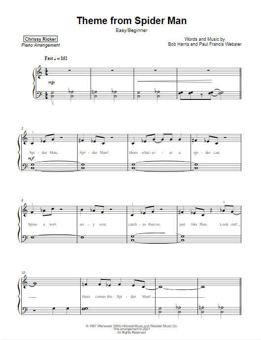 Theme From Spider-Man Sheet Music, Paul Francis Webster