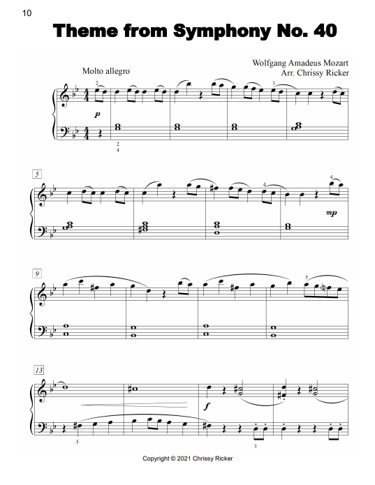 Theme from Symphony No. 40 Sample Page