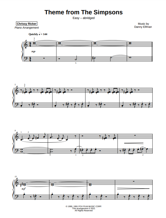 Theme from "The Simpsons" Sample Page