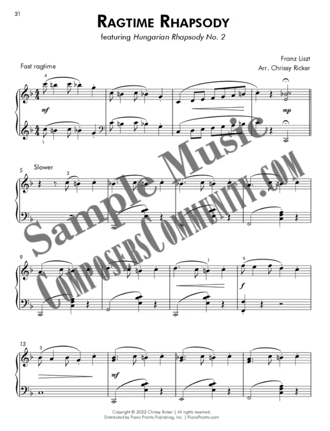 Ragtime Rhapsody Sample Page