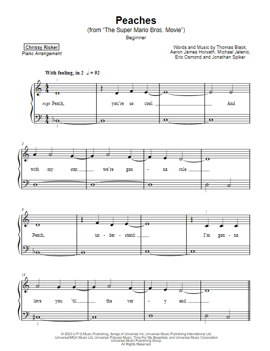 Peaches (arr. Marco D) Sheet Music | Jack Black | Easy Piano