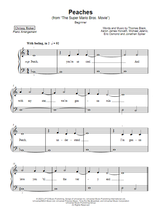 Peaches  The Super Mario Bros. Movie Sheet music for Piano