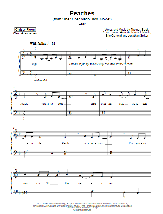 Peaches (from The Super Mario Bros. Movie) (Easy Piano) for Solo instrument  (Piano) - Sheet Music to Print