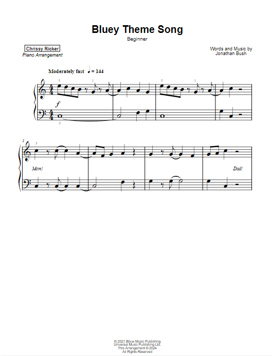 Bluey Theme Song Sample Page