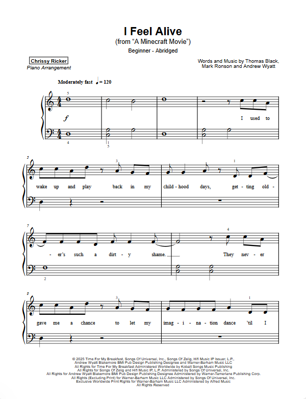 I Feel Alive Sample Page