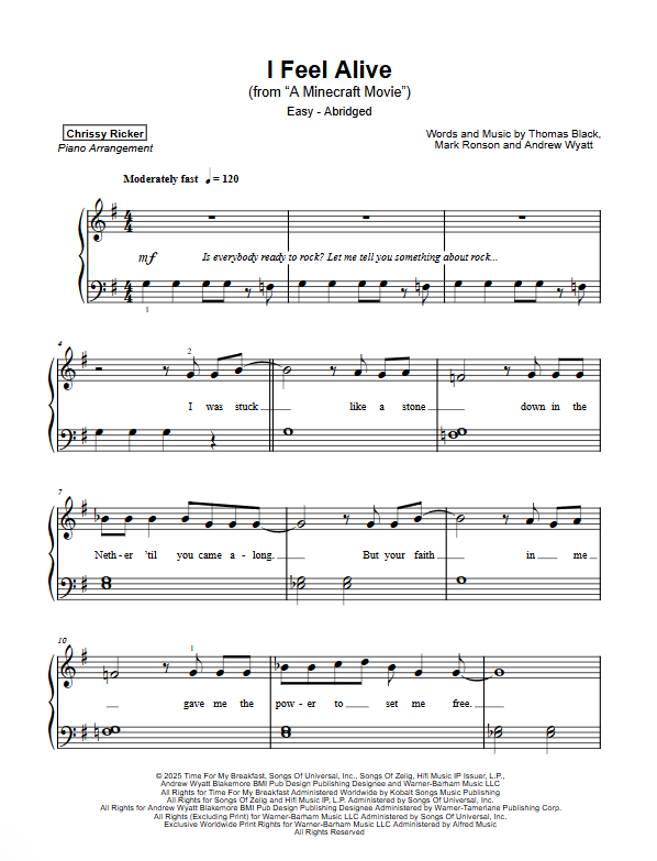 I Feel Alive Sample Page