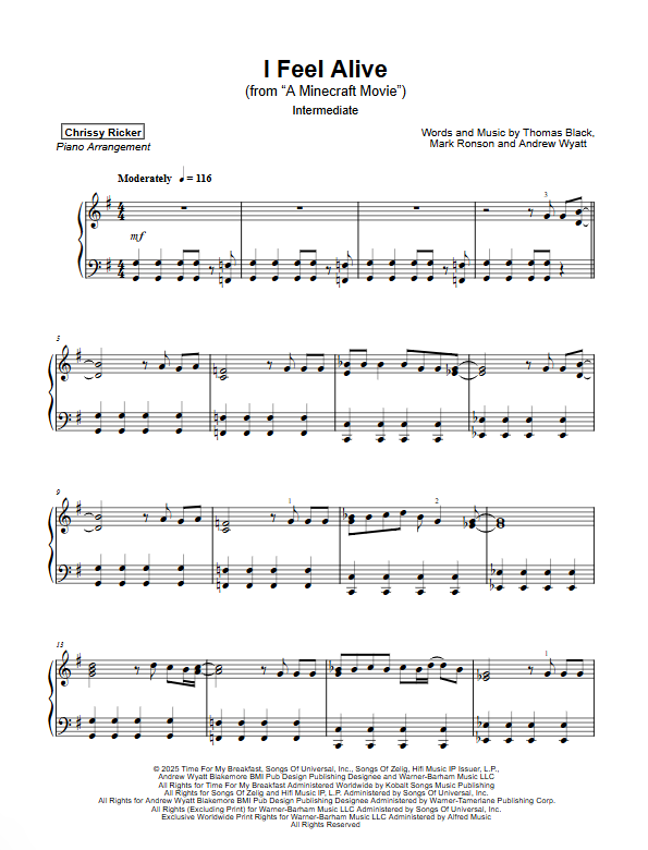 I Feel Alive Sample Page