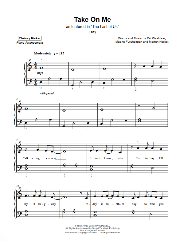 Take On Me Sample Page