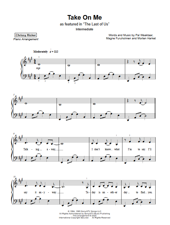 Take On Me Sample Page