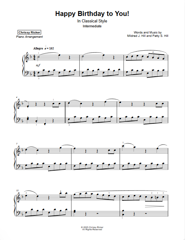 Happy Birthday to You! (in Classical style) Sample Page