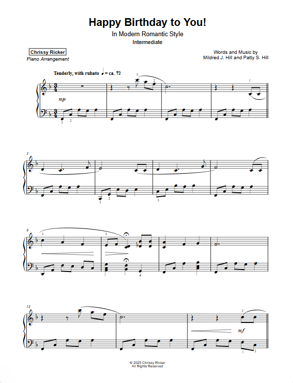 Happy Birthday to You! (in modern Romantic style) Sample Page