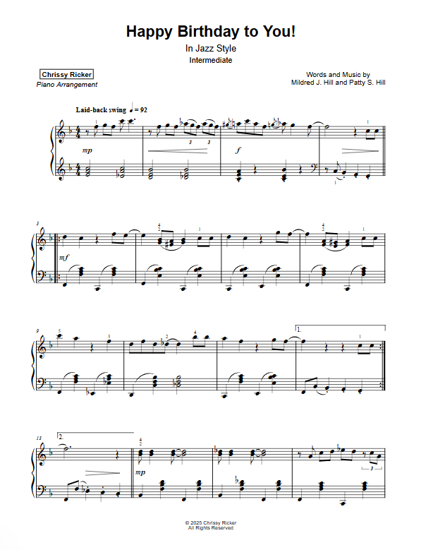 Happy Birthday to You! (in jazz style) Sample Page