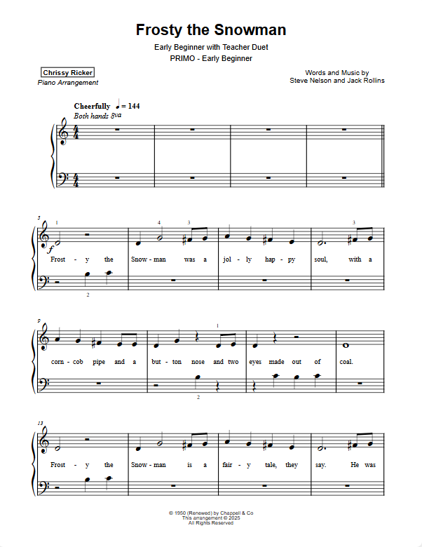 Primer Christmas Hits: 8 Solos with Teacher Duets Sample Page