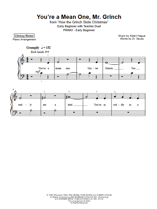 Primer Christmas Hits: 8 Solos with Teacher Duets Sample Page