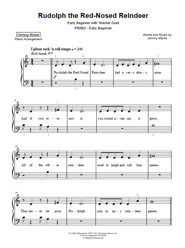 Primer Christmas Hits: 8 Solos with Teacher Duets Sample Page
