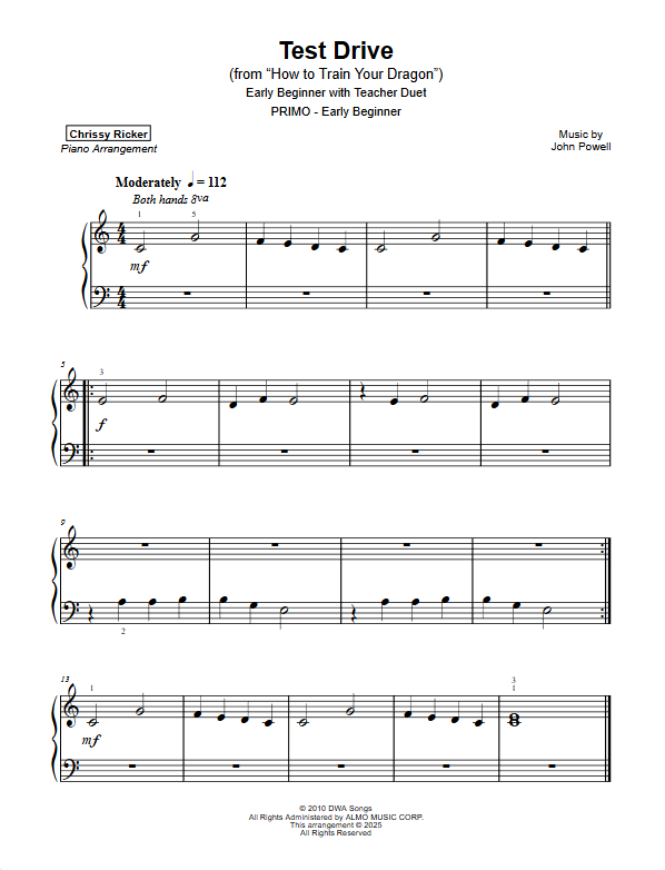 Primer Movie Hits: 8 Solos with Teacher Duets Sample Page