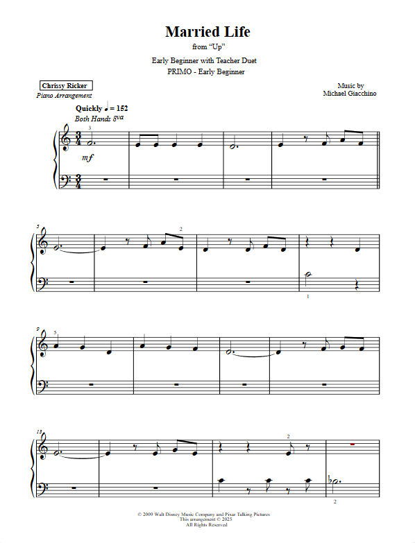 Primer Movie Hits: 8 Solos with Teacher Duets Sample Page
