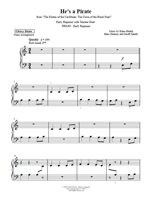Primer Movie Hits: 8 Solos with Teacher Duets Sample Page