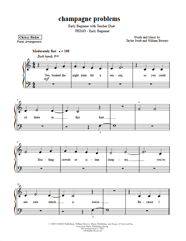 Primer Taylor Swift Hits: 7 Solos with Teacher Duets Sample Page