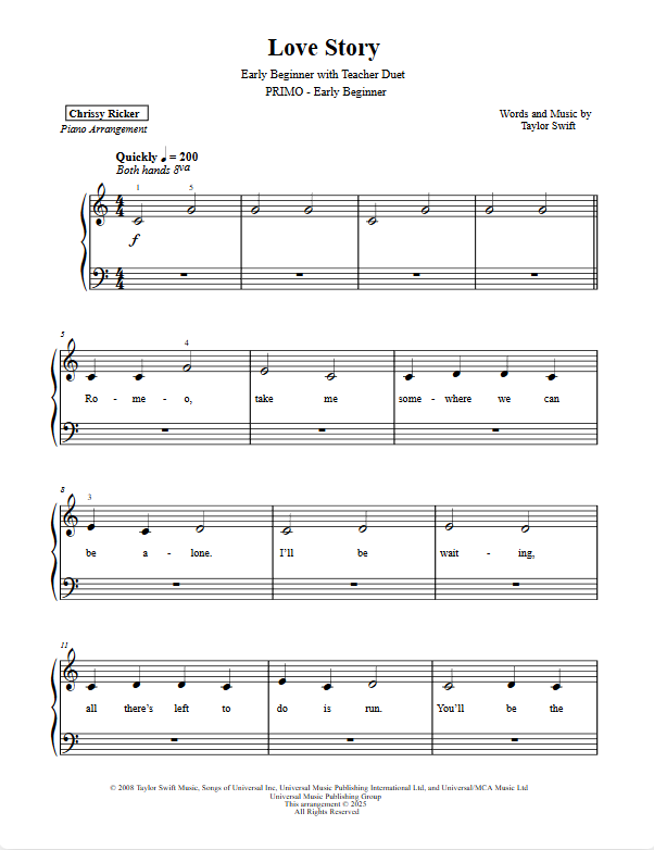 Primer Taylor Swift Hits: 7 Solos with Teacher Duets Sample Page