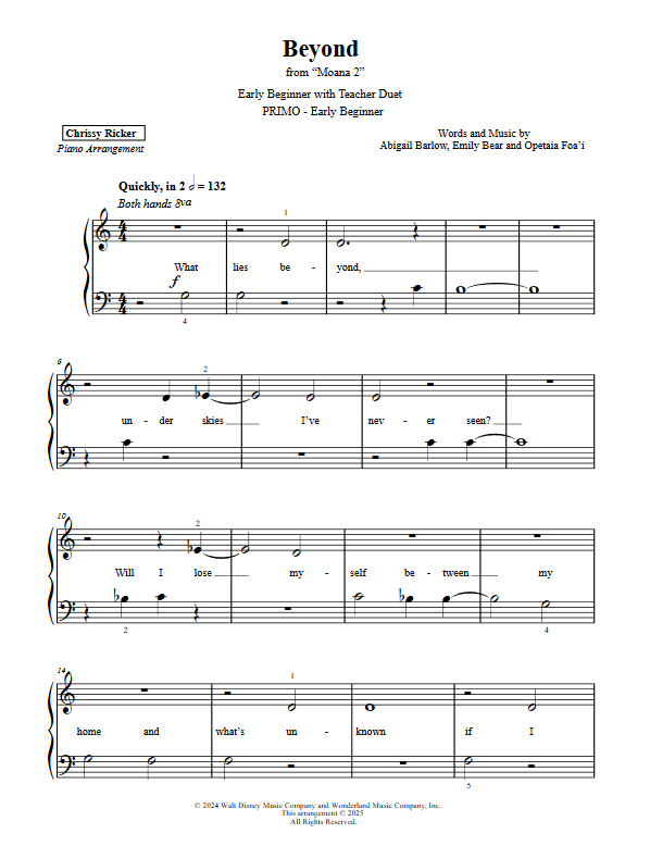 Primer Disney Hits: 10 Solos with Teacher Duets Sample Page
