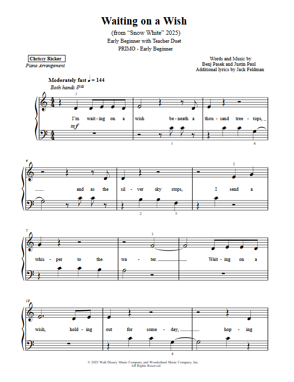 Primer Disney Hits: 10 Solos with Teacher Duets Sample Page