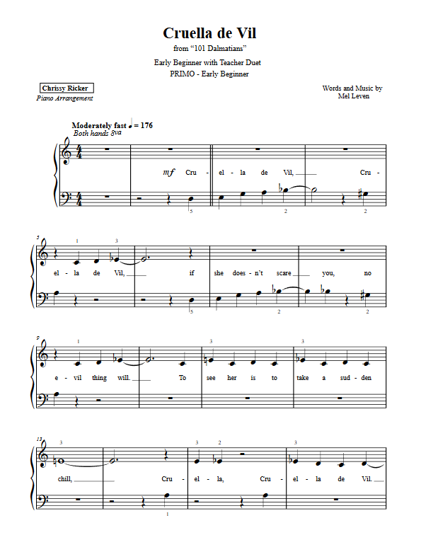 Primer Disney Hits: 10 Solos with Teacher Duets Sample Page