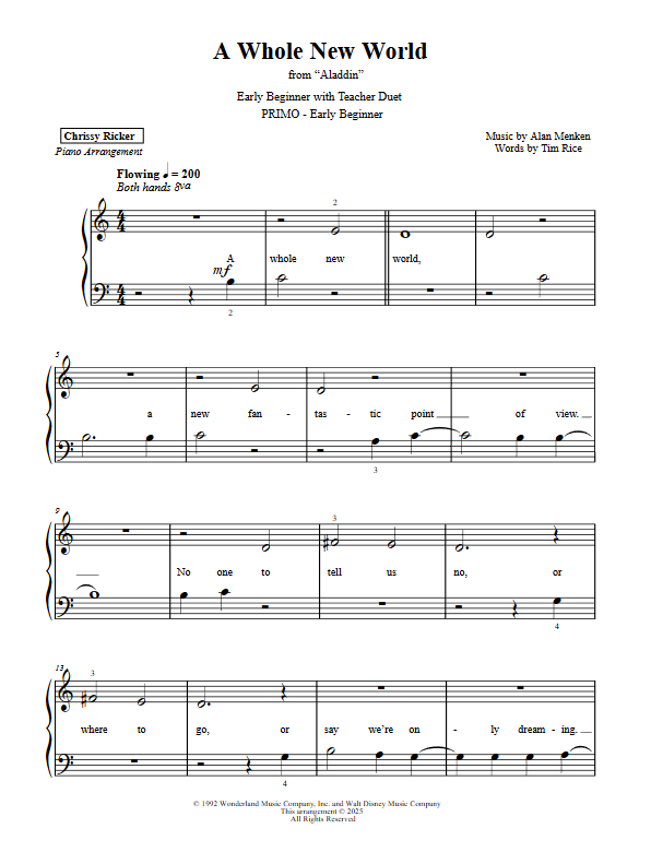 Primer Disney Hits: 10 Solos with Teacher Duets Sample Page
