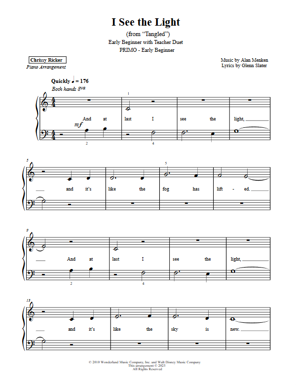Primer Disney Hits: 10 Solos with Teacher Duets Sample Page