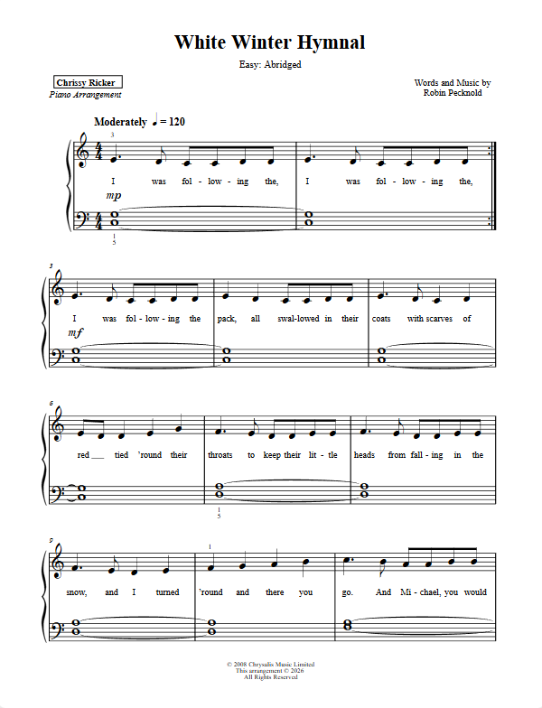 White Winter Hymnal Sample Page