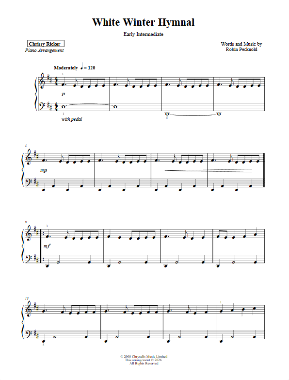 White Winter Hymnal Sample Page