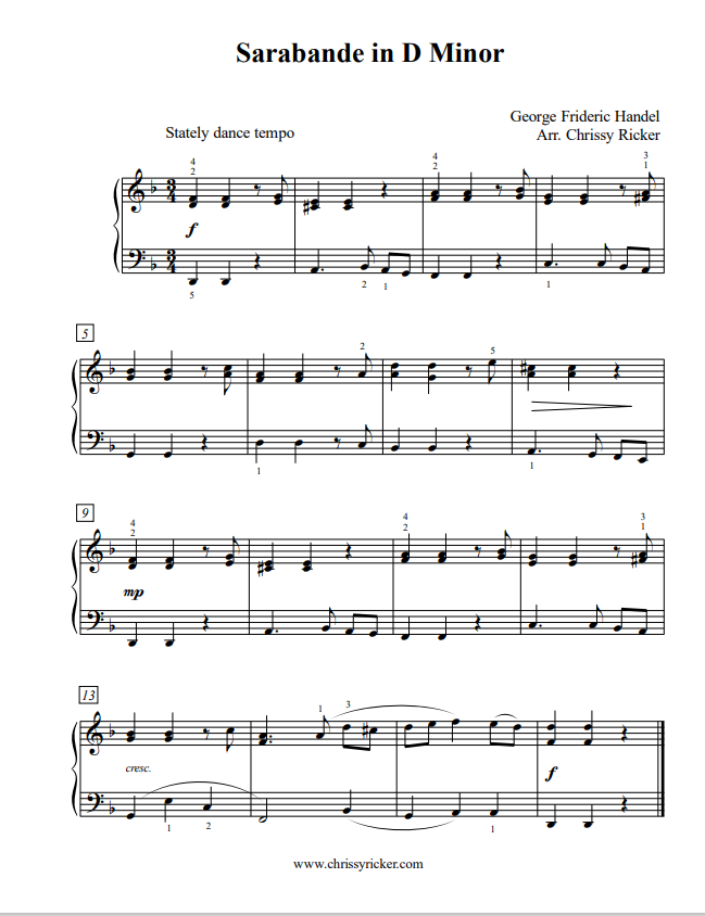 Sarabande in D Minor (free download) Sample Page