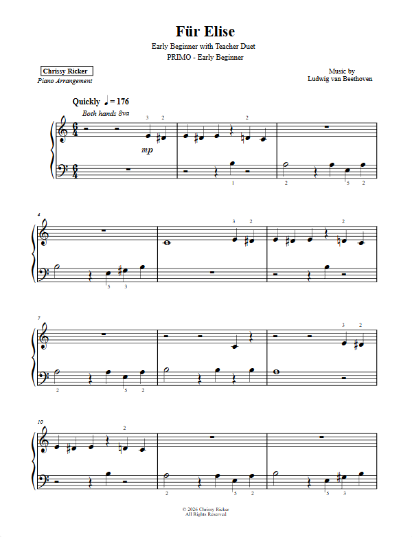 Primer Classical Hits: 10 Solos with Teacher Duets Sample Page